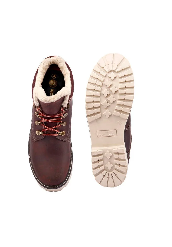 Bacca Bucci Maroon Moscow Leather Biker Boots with Fur for Hiking for Men | Best Price UAE